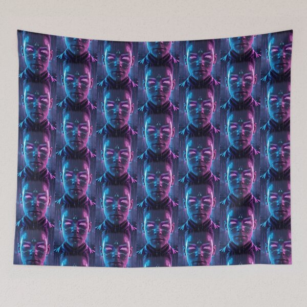 Item preview, Pixelated Cyberpunk Face – Cyan & Violet Glitch Portrait designed and sold by modishwelt.