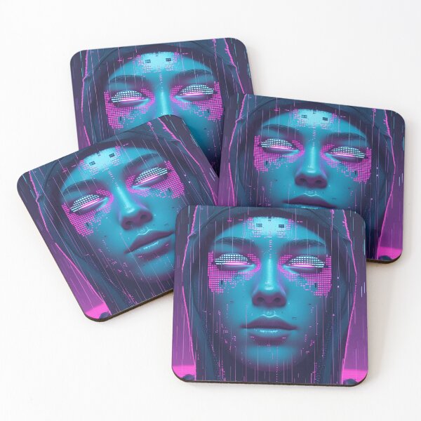 Item preview, Pixelated Cyberpunk Face – Cyan & Violet Glitch Portrait version 2 designed and sold by modishwelt.