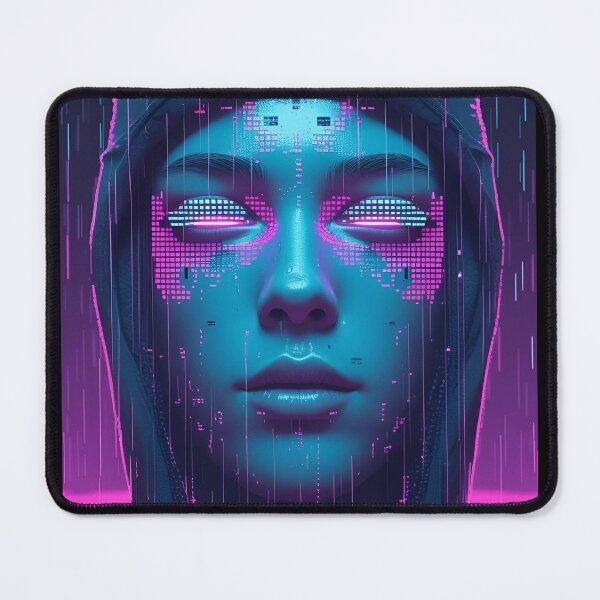 Item preview, Pixelated Cyberpunk Face – Cyan & Violet Glitch Portrait version 2 designed and sold by modishwelt.