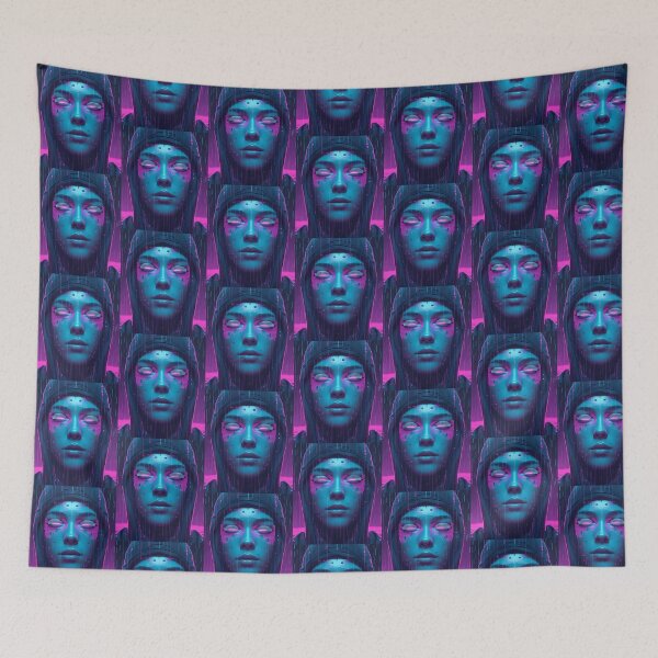 Item preview, Pixelated Cyberpunk Face – Cyan & Violet Glitch Portrait version 2 designed and sold by modishwelt.