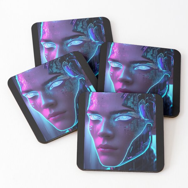 Item preview, Pixelated Cyberpunk Face – Cyan & Violet Glitch Portrait version 3 designed and sold by modishwelt.
