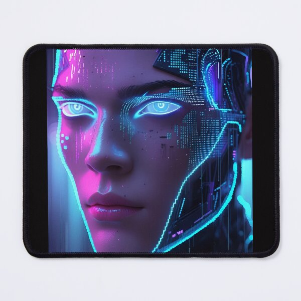 Item preview, Pixelated Cyberpunk Face – Cyan & Violet Glitch Portrait version 3 designed and sold by modishwelt.