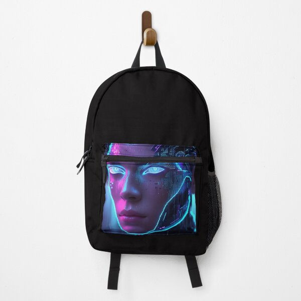 Item preview, Pixelated Cyberpunk Face – Cyan & Violet Glitch Portrait version 3 designed and sold by modishwelt.