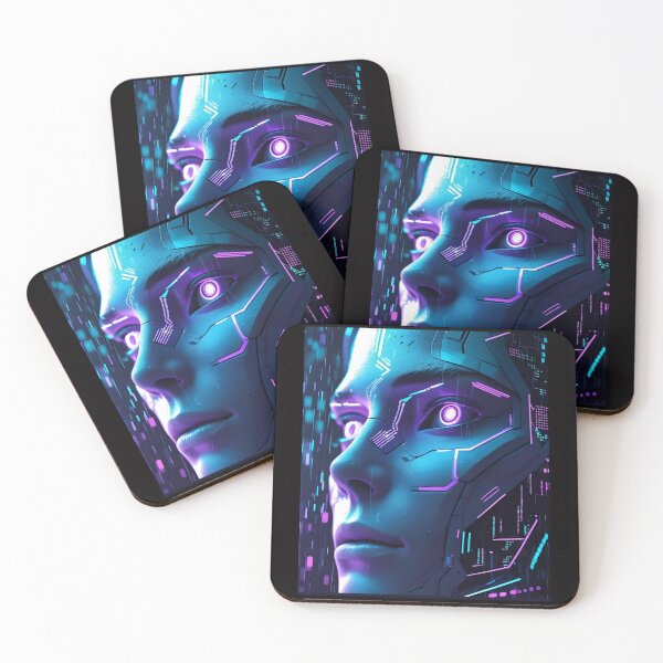Item preview, Pixelated Cyberpunk Face – Cyan & Violet Glitch Portrait version 4 designed and sold by modishwelt.