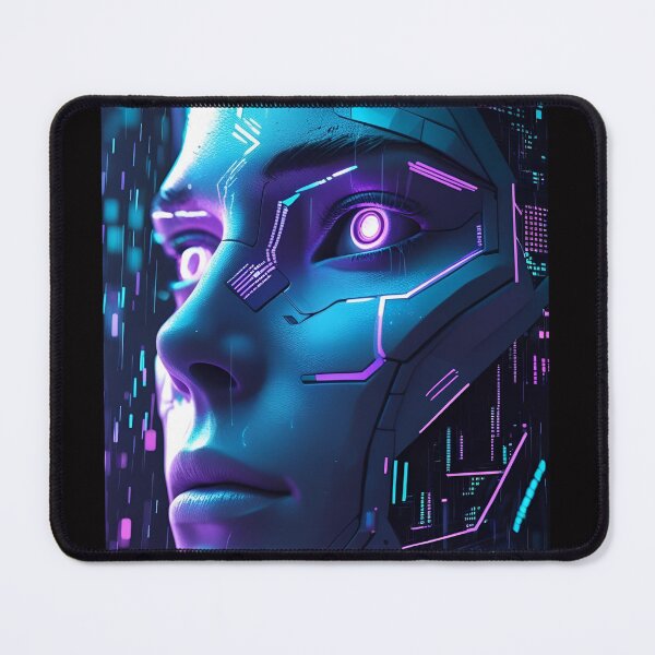 Item preview, Pixelated Cyberpunk Face – Cyan & Violet Glitch Portrait version 4 designed and sold by modishwelt.