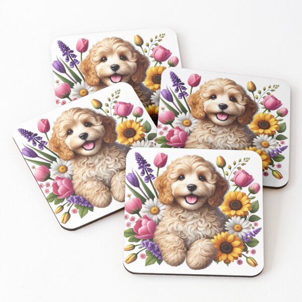 Item preview, adorable cockapoo puppy with lovely flowers designed and sold by nicnacc.