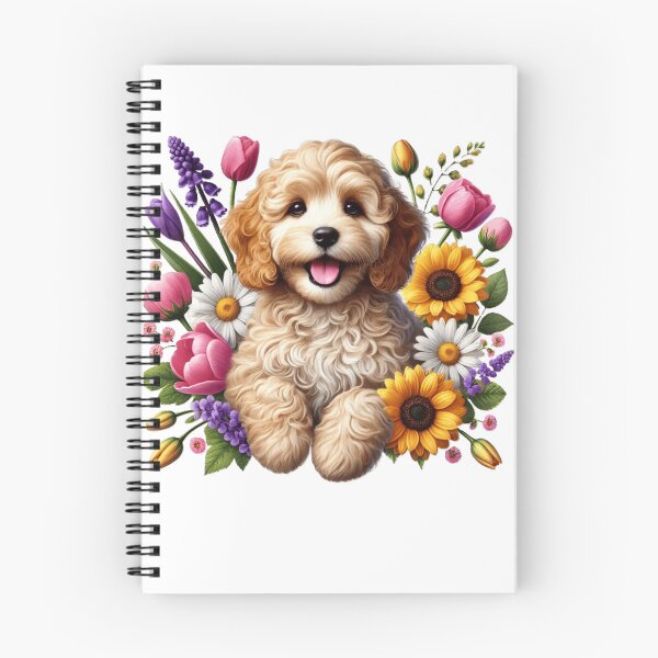 Item preview, adorable cockapoo puppy with lovely flowers designed and sold by nicnacc.
