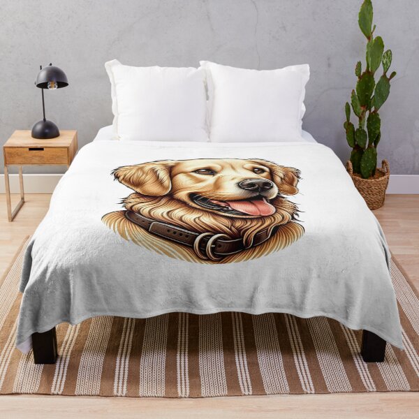 Item preview, Golden Retriever Dog Portrait with Tongue Out and Leather Collar designed and sold by cave-canvas.