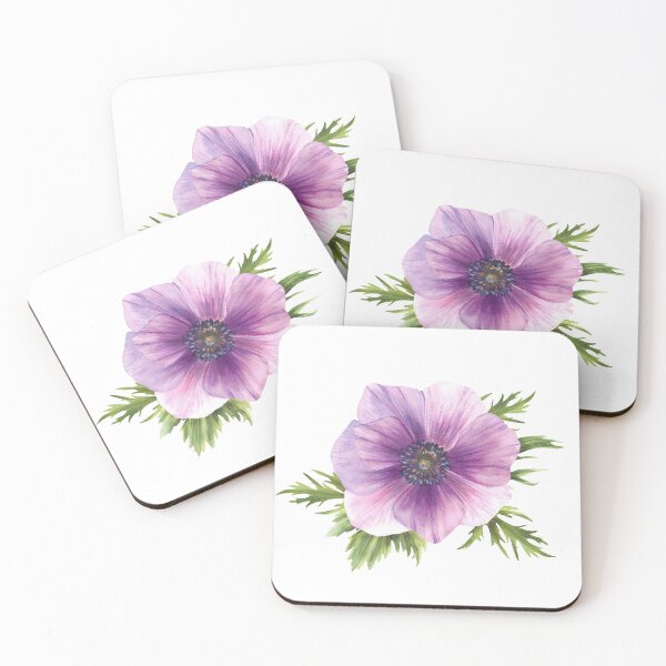 Item preview, Copy of Purple flowers Anemone with leaves. Watercolor realistic sketch. Pink blooming bud sticker designed and sold by BartolArt.