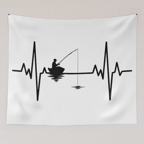 Item preview, Cardiogram with heart pulse. Fisherman Silhouette with Fishing Rod – Outdoor Hobby Scene designed and sold by AFernandesDSG.