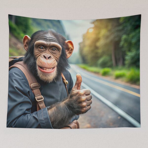 Item preview, Backpacker monkey is hitchiking designed and sold by WeirdStuffStore.