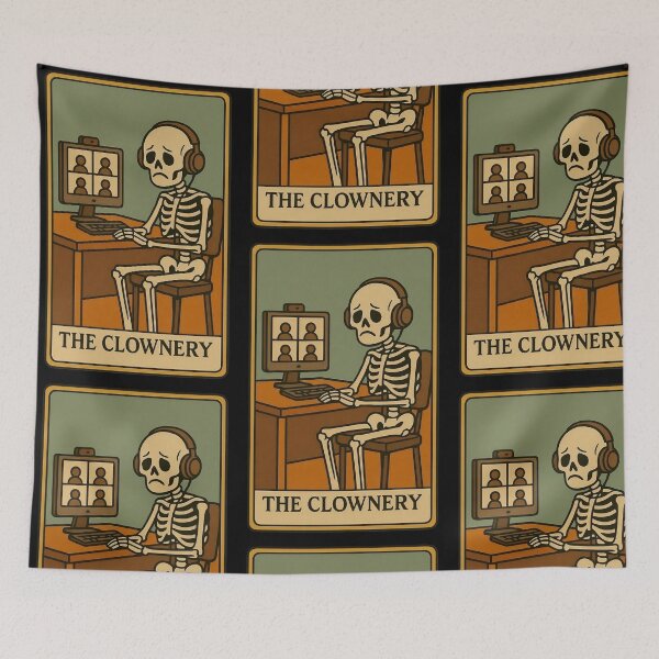 Item preview, The Clownery Skeleton Zoom Call – Relatable Work From Home Meme Art designed and sold by AS94 Creative Designs.