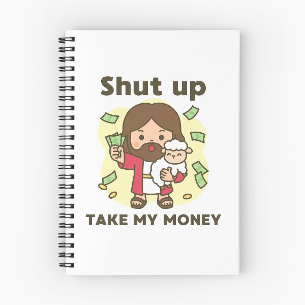 Item preview, Jesús divertido sosteniendo un cordero con dinero: ¡Cállate y toma mi dinero! Diseño de meme cristiano. designed and sold by BibleProject.
