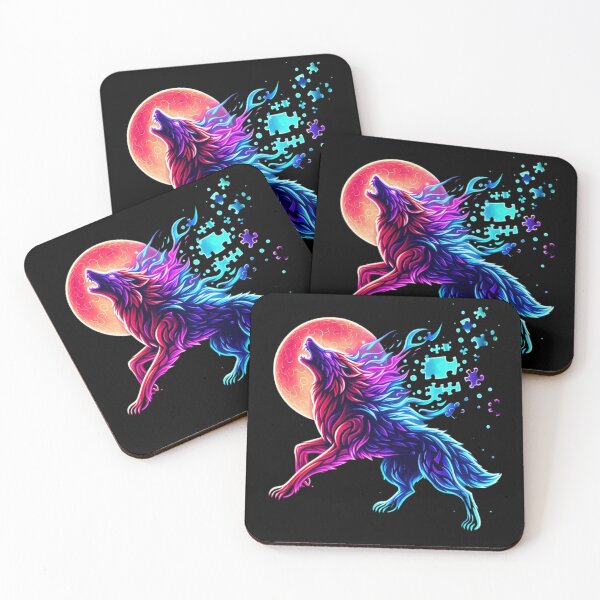 Item preview, Neon Wolf Howl – Spirit of the Puzzle Moon designed and sold by WakeUpYourBrain.