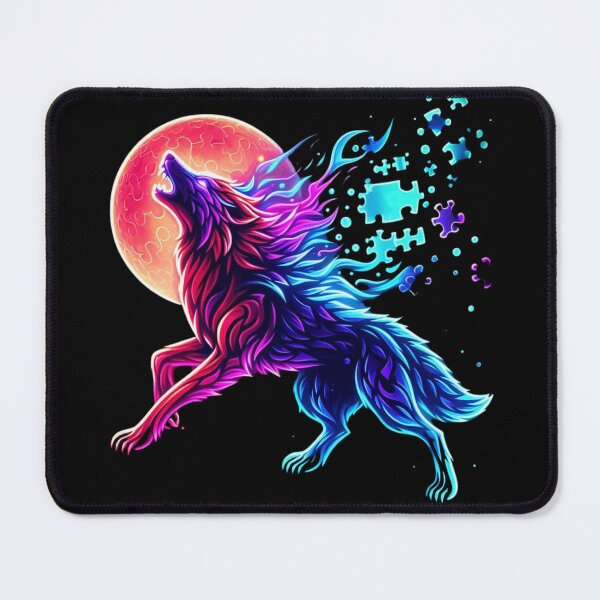 Item preview, Neon Wolf Howl – Spirit of the Puzzle Moon designed and sold by WakeUpYourBrain.