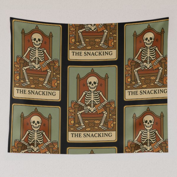 Item preview, The Snacking Skeleton – Funny Tarot Style Lazy Day Junk Food Art designed and sold by AS94 Creative Designs.