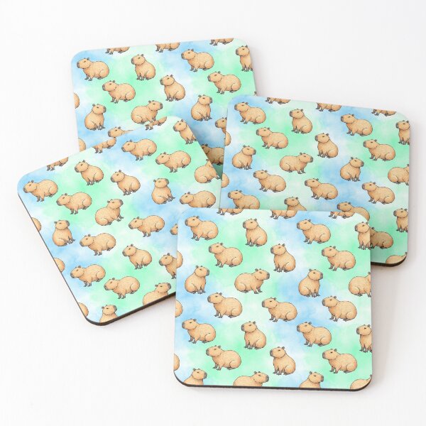 Item preview, Blue Green Watercolor Capybara Pattern designed and sold by MythicPrompts.