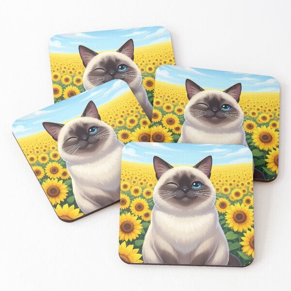 Item preview, Chubby Siamese Cat Sitting in a Sunny Sunflower Field designed and sold by LOVE ART DESIGNS .