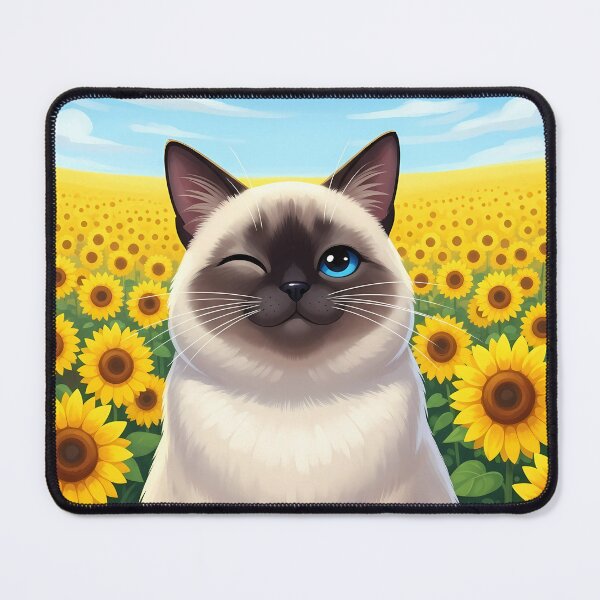 Item preview, Chubby Siamese Cat Sitting in a Sunny Sunflower Field designed and sold by LOVE ART DESIGNS .