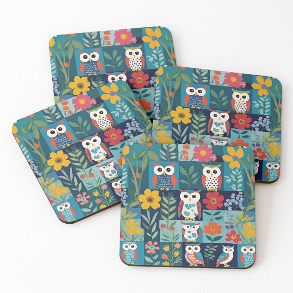 Item preview, Owls And Flowers Floral Patchwork Color Block designed and sold by CarrollGene.
