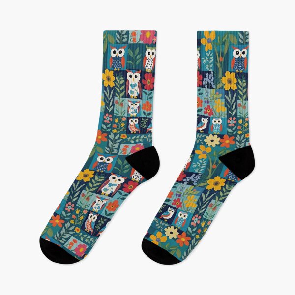 Item preview, Owls And Flowers Floral Patchwork Color Block designed and sold by CarrollGene.