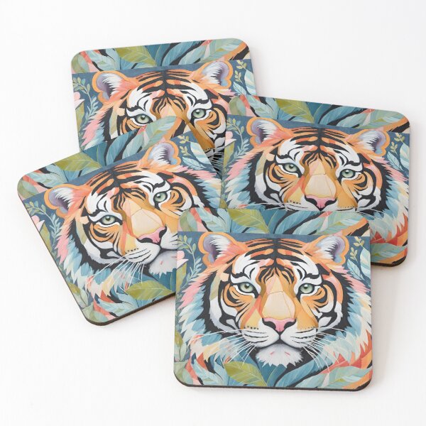 Item preview, The Watchful Tiger - A Regal Tiger Surrounded By Pastel Flowers designed and sold by CarrollGene.
