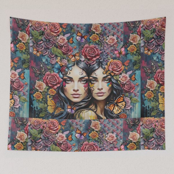 Item preview, Two Women With Roses And A Patchwork Of Florals With Butterflies designed and sold by CarrollGene.