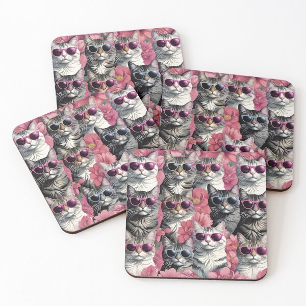 Item preview, Cool Cats In Sunglasses With Pink Flowers designed and sold by CarrollGene.