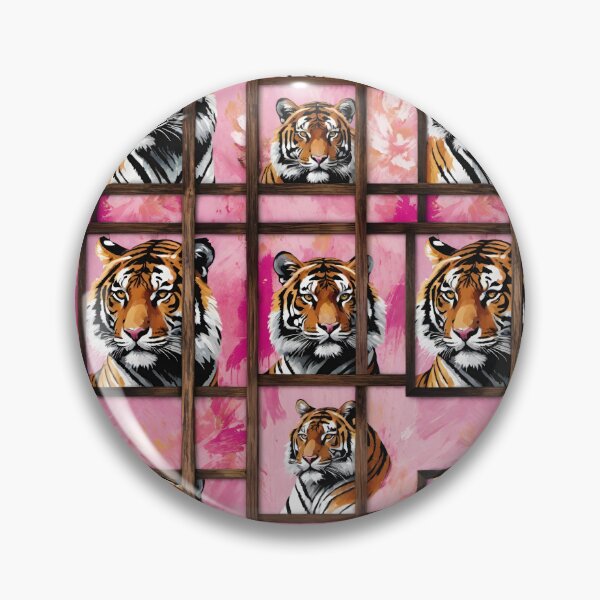 Artikelvorschau, Wilde Tiger in rustikalen Holzrahmen auf einem leuchtend rosa Hintergrund entworfen und verkauft von CarrollGene.