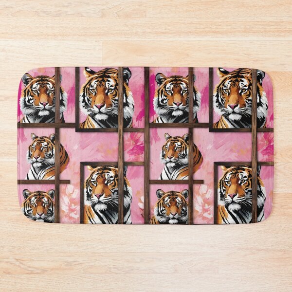 Item preview, Fierce Tigers In Rustic Wooden Frames On A Vivid Pink Background designed and sold by CarrollGene.
