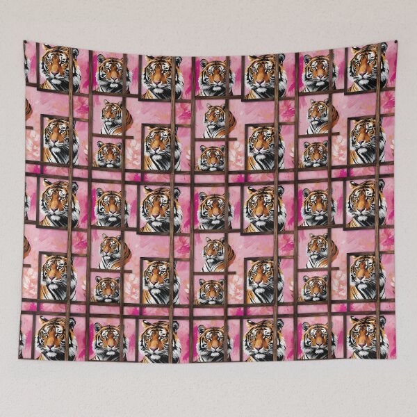 Item preview, Fierce Tigers In Rustic Wooden Frames On A Vivid Pink Background designed and sold by CarrollGene.