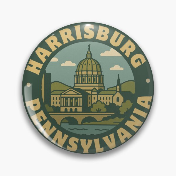 Item preview, Harrisburg Pennsylvania Retro Badge – Capitol Skyline Illustration designed and sold by Draw Line Supply .
