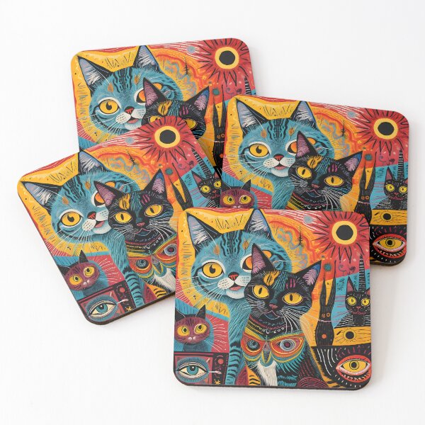 Item preview, Abstract Cat Doodle Art – Surreal Totem in Vibrant Colors designed and sold by BrushRushX.