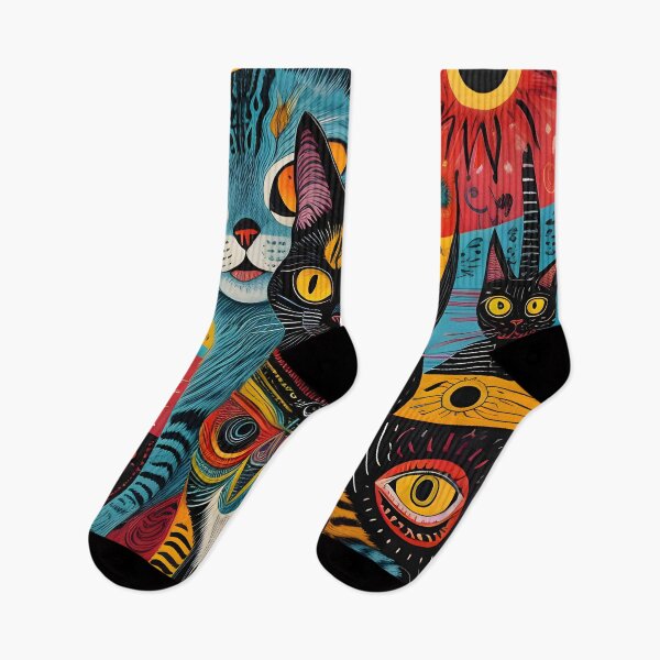 Item preview, Abstract Cat Doodle Art – Surreal Totem in Vibrant Colors designed and sold by BrushRushX.