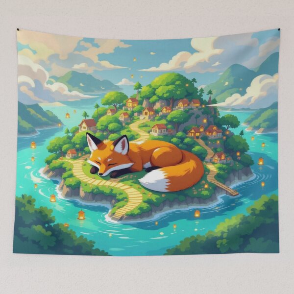 Item preview, Sleeping Fox Island – Aerial Fantasy Vibes designed and sold by FotoworldEdel.