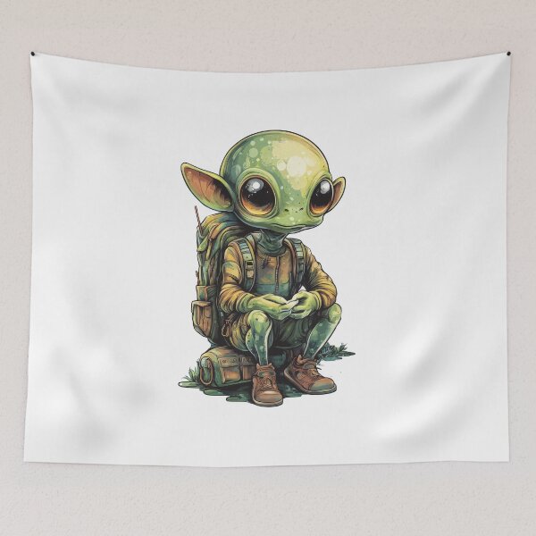 Item preview, Cute Green Alien Traveler with Backpack designed and sold by CreativeLarysa.
