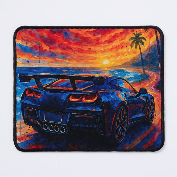 Item preview, Performance Car Driving Into Colorful Watercolor Beach Sunset designed and sold by RevUpDesign.