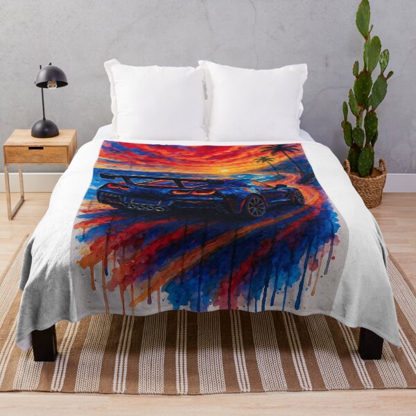 Item preview, Performance Car Driving Into Colorful Watercolor Beach Sunset designed and sold by RevUpDesign.
