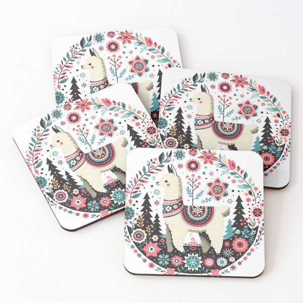 Item preview, Llama juguetona de invierno - Arte popular escandinavo de heidiannemorris © designed and sold by FOLK ART FUSION by heidiannemorris.