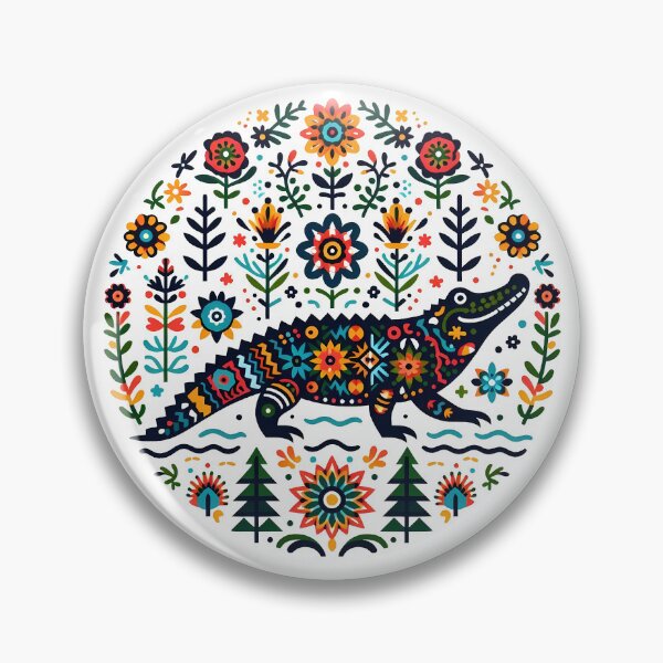 Item preview, Vibrant Summer Folk Alligator - Scandinavian Folk Art by heidiannemorris © designed and sold by FOLK ART FUSION.