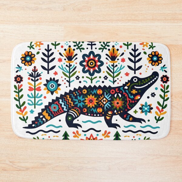 Item preview, Vibrant Summer Folk Alligator - Scandinavian Folk Art by heidiannemorris © designed and sold by FOLK ART FUSION.