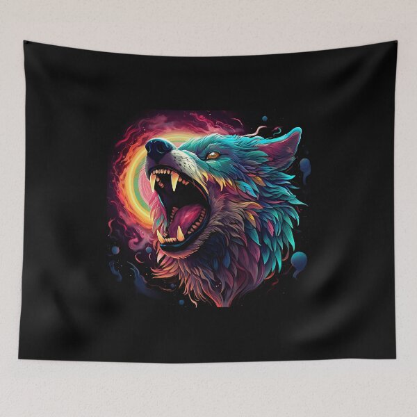 Item preview, Psychedelic Cosmic Roaring Wolf Art designed and sold by Amr Siam.