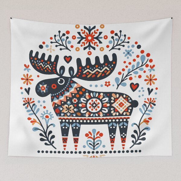 Item preview, Majestic Autumn Folk Moose - Scandinavian Folk Art by heidiannemorris © designed and sold by FOLK ART FUSION by heidiannemorris.