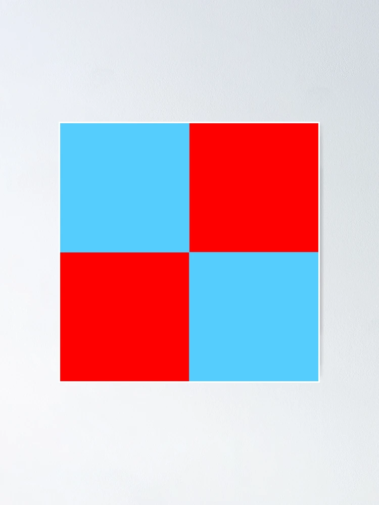 Thumbnail 1 of 3, Poster, Blue Red Checker tile Retro Mod pattern designed and sold by ModSupporters.