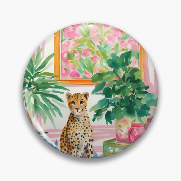 Item preview, Preppy cheetah and blue budgie in chinoiserie interior designed and sold by SophieClimaArt.