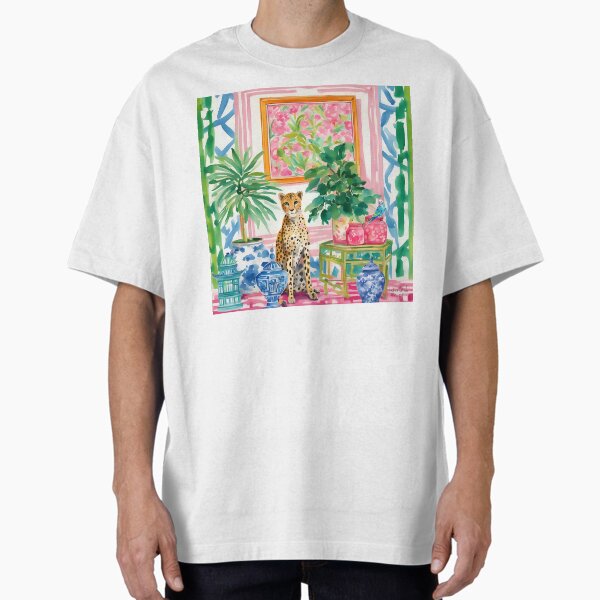 Item preview, Preppy cheetah and blue budgie in chinoiserie interior designed and sold by SophieClimaArt.