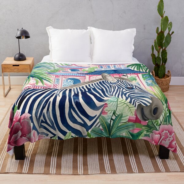 Artikelvorschau, Blaues Zebra im adretten Pagodengarten-Aquarell entworfen und verkauft von SophieClimaArt.