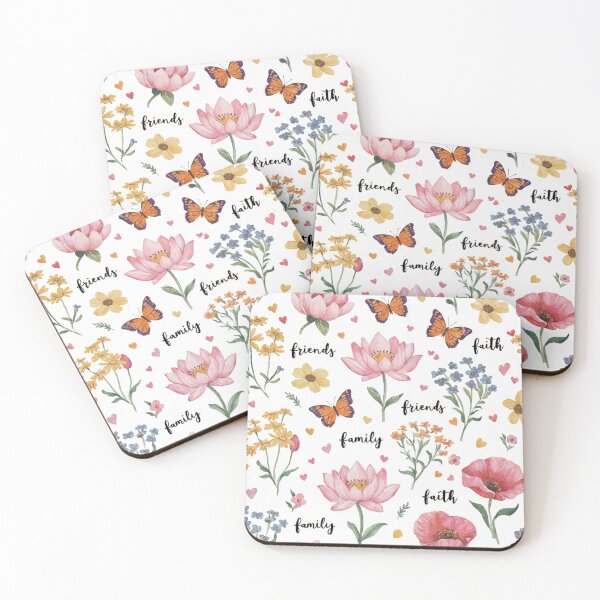 Item preview, Faith Family Friends Floral Seamless Pattern, POD Design, Butterfly and Heart Watercolor designed and sold by KlarkiteTees.