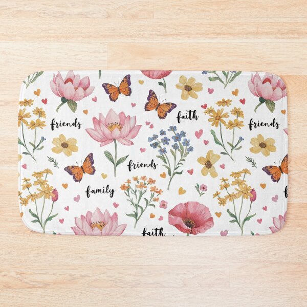 Item preview, Faith Family Friends Floral Seamless Pattern, POD Design, Butterfly and Heart Watercolor designed and sold by KlarkiteTees.