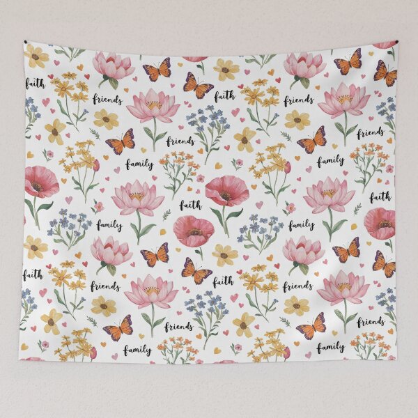 Item preview, Faith Family Friends Floral Seamless Pattern, POD Design, Butterfly and Heart Watercolor designed and sold by KlarkiteTees.